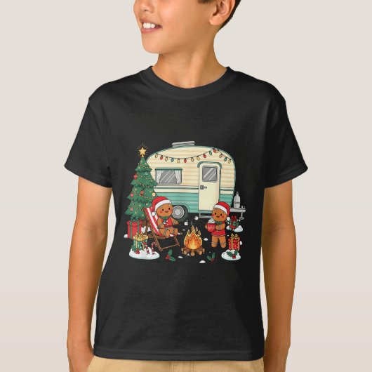 Christmas Camng Gingerbread Campfire Tree Santa Ha T-Shirt (Vorderseite)