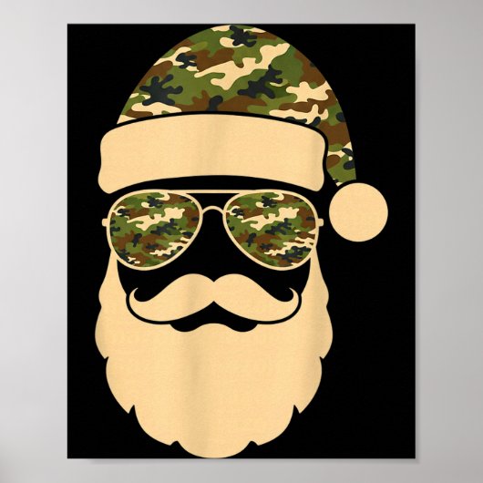 Christmas Camo Santa Sungles Hat Beard Cool Milita Poster (Vorne)