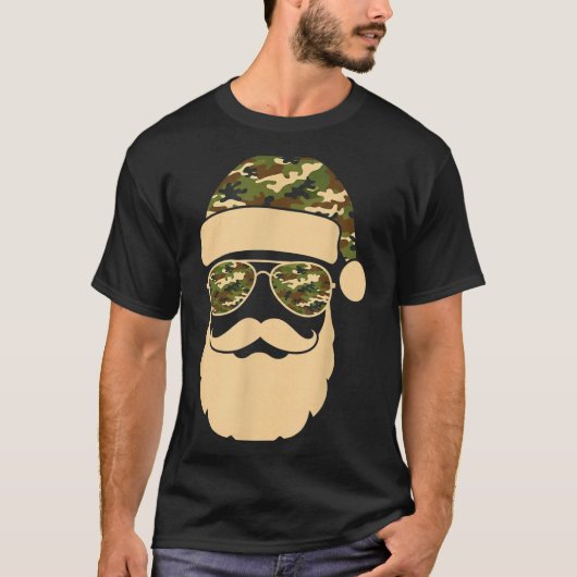 Christmas Camo Santa Sungles Hat Beard Cool Milita T-Shirt (Vorderseite)