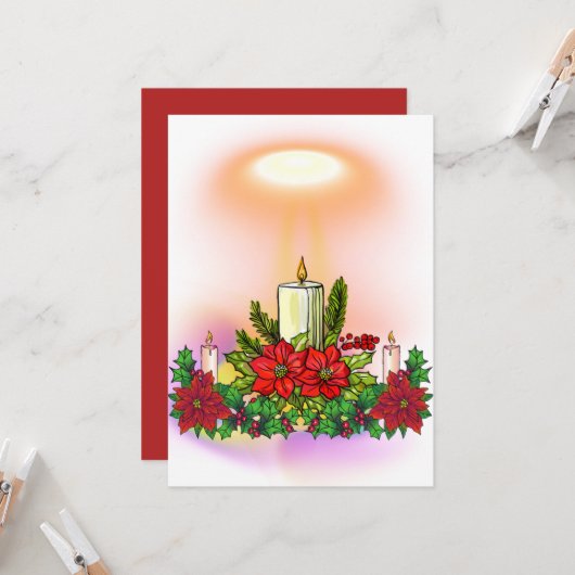 Christmas Candle Card with Poinsettia Einladung (Vorderseite/Rückseite Beispiel)