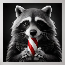 Christmas Candy Cane Critters Raccoon Poster