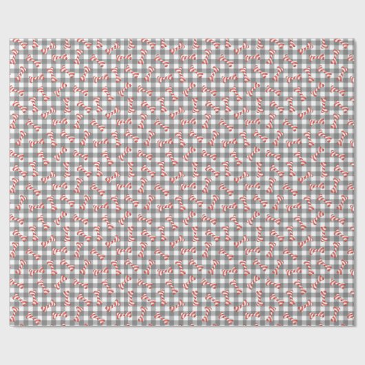 Christmas Candy Cane Dog Bones On Gingham Geschenkpapier (Flach)