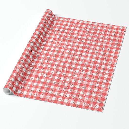 Christmas Candy Cane Dog Bones On Gingham Geschenkpapier (Ungerollt)