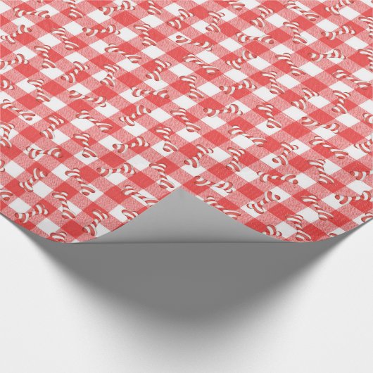 Christmas Candy Cane Dog Bones On Gingham Geschenkpapier (Ecke)