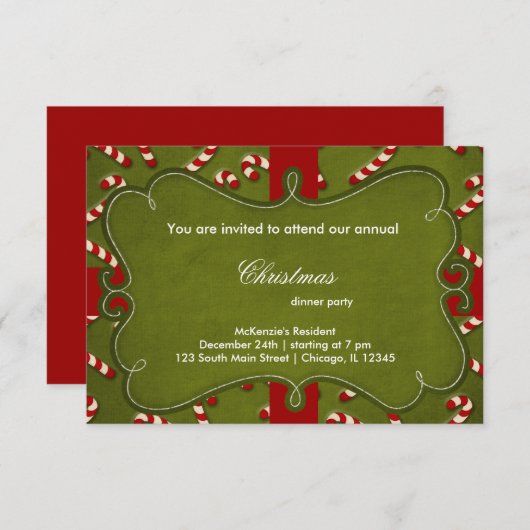 Christmas Candy Cane Einladung (Vorne/Hinten)