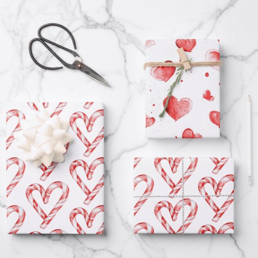 Christmas Candy Cane Hearts Geschenkpapier Set (Vorderseite)