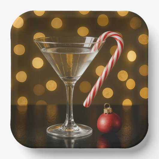 Christmas Candy Cane On a Martini Glass Pappteller (Vorderseite)