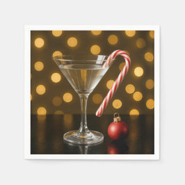 Christmas Candy Cane On a Martini Glass Serviette