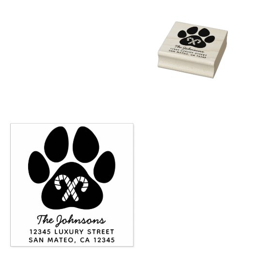 Christmas Candy Cane Paw Print Holiday Address Gummistempel (Stempel)