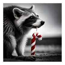 Christmas Candy Cane Raccoon II