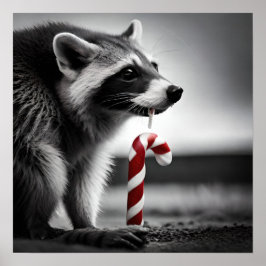 Christmas Candy Cane Raccoon II Poster