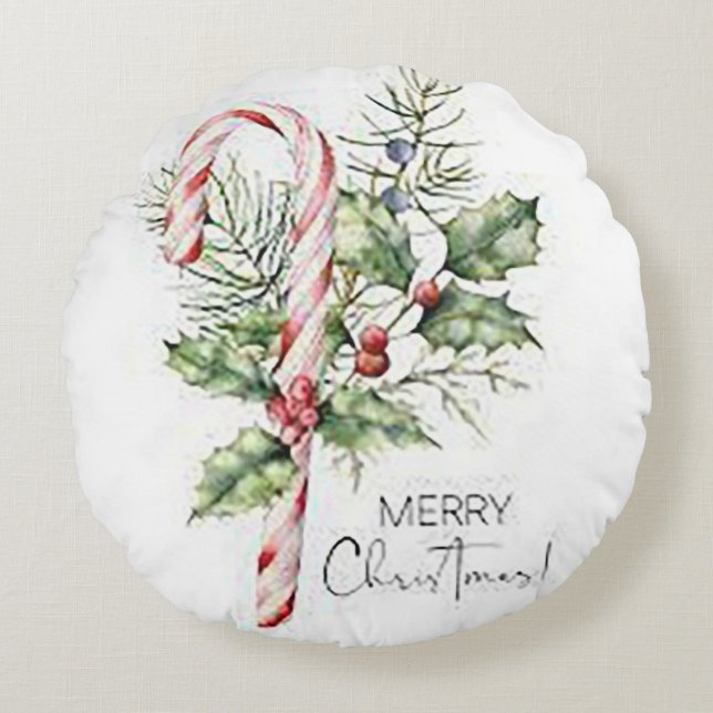 Christmas Candy Cane Round Throw Kissen (Vorderseite)