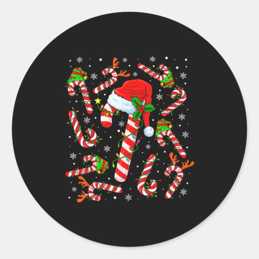 Christmas Candy Cane Santa Hat Reindeer Funny Xmas Runder Aufkleber (Vorderseite)