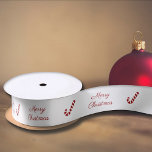 Christmas Candy Cane Satinband<br><div class="desc">Ein Band mit einer rot-weißen Candy Cane und einem anpassbaren Text "Frohe Weihnachten": perfekt für Ihre Weihnachtsgeschenke auf der Zuhause oder für Ihre Kunden in Ihrem Shop!</div>
