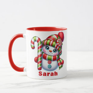 Christmas Candy Cane Snowman Individuelle Name Tasse