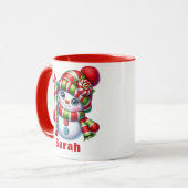 Christmas Candy Cane Snowman Individuelle Name Tasse (Vorderseite Links)