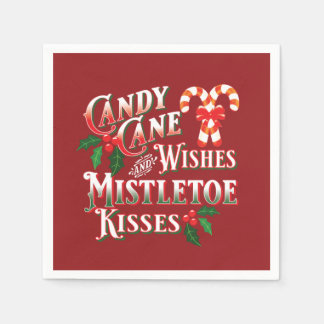 CHRISTMAS CANDY CANE WISHES MISTLETOE KISSES PAPIE SERVIETTE