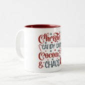 Christmas, Candy Canes, Cocoa & Chaos Zweifarbige Tasse (Vorderseite Links)
