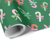 Christmas Candy Canes with Bows - Green & Pink Geschenkpapier (Rolleneckpunkt)