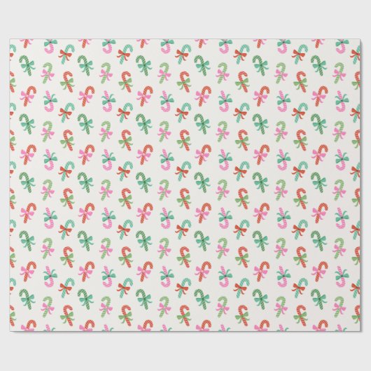 Christmas Candy Canes with Bows - Green & White Geschenkpapier (Flach)