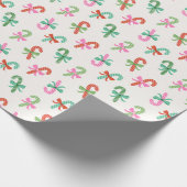 Christmas Candy Canes with Bows - Green & White Geschenkpapier (Ecke)