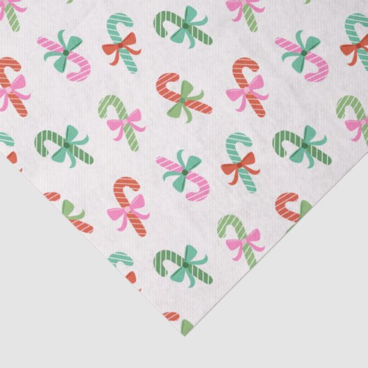 Christmas Candy Canes with Bows - Green & White Seidenpapier (Detail)