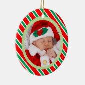 Christmas Candy Stripes Gerahmtes Baby Foto Keramik Ornament (Rechts)