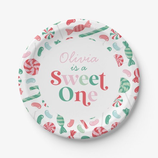 Christmas Candy Sweet One First Birthday Pappteller (Vorderseite)