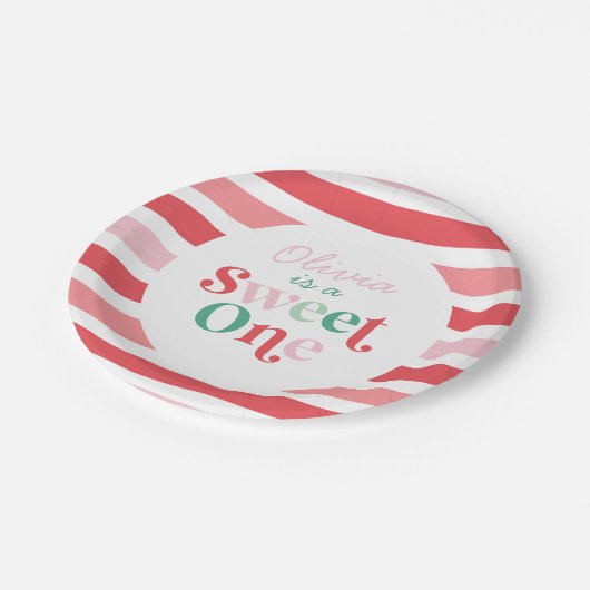 Christmas Candy Sweet One First Birthday Pappteller (Schrägansicht)