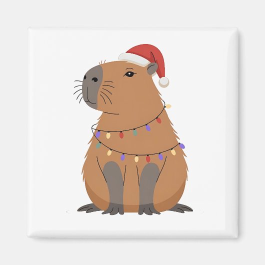 Christmas Capybara With Santa Hat Xmas Lights Magnet (Vorne)