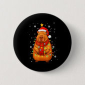 Christmas Capybara With Santa Hat Xmas Lights Tree Button (Vorderseite)