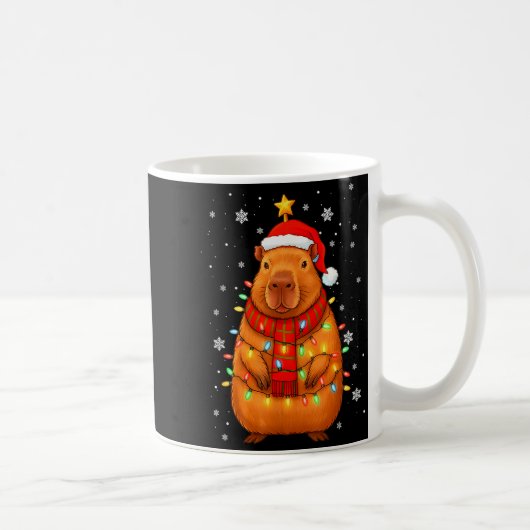 Christmas Capybara With Santa Hat Xmas Lights Tree Kaffeetasse (Rechts)