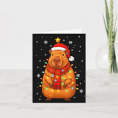 Christmas Capybara With Santa Hat Xmas Lights Tree Karte (Vorderseite)