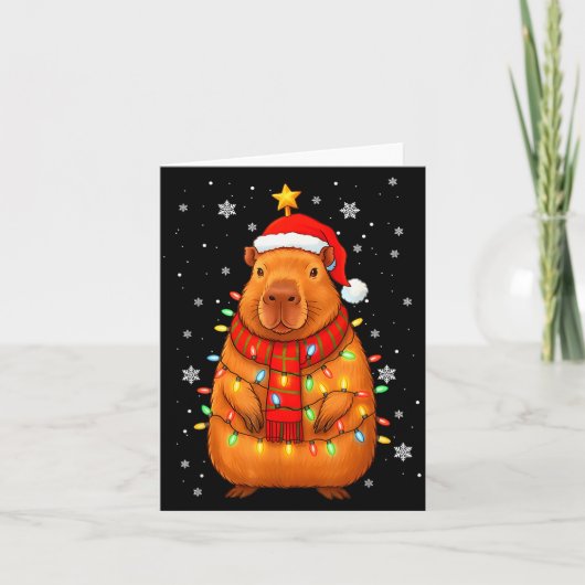 Christmas Capybara With Santa Hat Xmas Lights Tree Karte (Vorderseite)