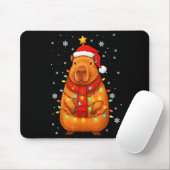 Christmas Capybara With Santa Hat Xmas Lights Tree Mousepad (Mit Mouse)