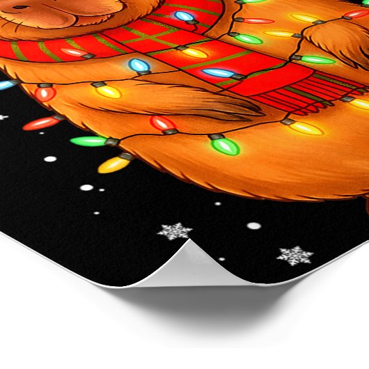 Christmas Capybara With Santa Hat Xmas Lights Tree Poster (Ecke)