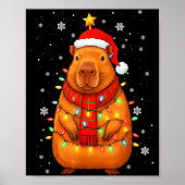 Christmas Capybara With Santa Hat Xmas Lights Tree Poster (Vorne)