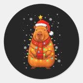 Christmas Capybara With Santa Hat Xmas Lights Tree Runder Aufkleber (Vorderseite)