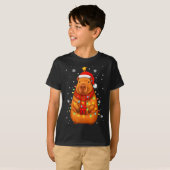Christmas Capybara With Santa Hat Xmas Lights Tree T-Shirt (Vorne ganz)