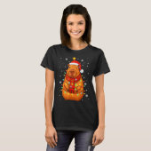 Christmas Capybara With Santa Hat Xmas Lights Tree T-Shirt (Vorne ganz)