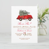 Christmas Car and Tree Gender Reveal Invitation Einladung (Stehend Vorderseite)