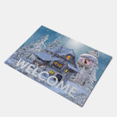 Christmas Car Decoration Winter White Snowman Blue Fußmatte (Schrägansicht)