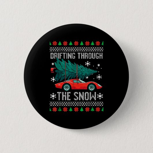 Christmas Car Drifting Through Snow Ugly Xmas Men Button (Vorderseite)