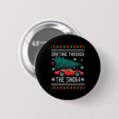 Christmas Car Drifting Through Snow Ugly Xmas Men Button (Vorne & Hinten)