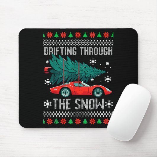 Christmas Car Drifting Through Snow Ugly Xmas Men  Mousepad (Mit Mouse)