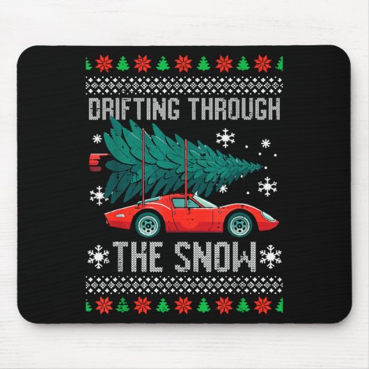 Christmas Car Drifting Through Snow Ugly Xmas Men Mousepad (Vorne)
