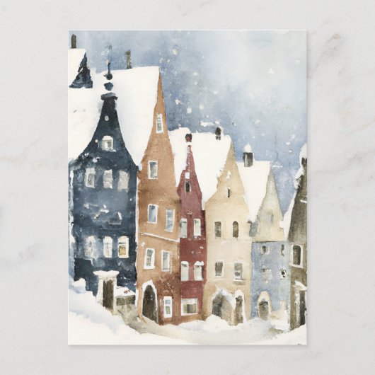 Christmas Card Best Wishes Winter Town Snow Feiert Postkarte (Vorderseite)