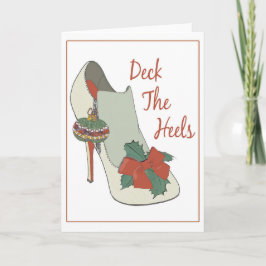 Christmas Card. Deck the Heels. Bauble shoe. Feiertagskarte