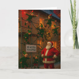 Christmas card Elves playing on scaffolding  Karte
