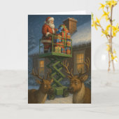 Christmas card funny Santa on scissor lift Karte (Gelbe Blume)
